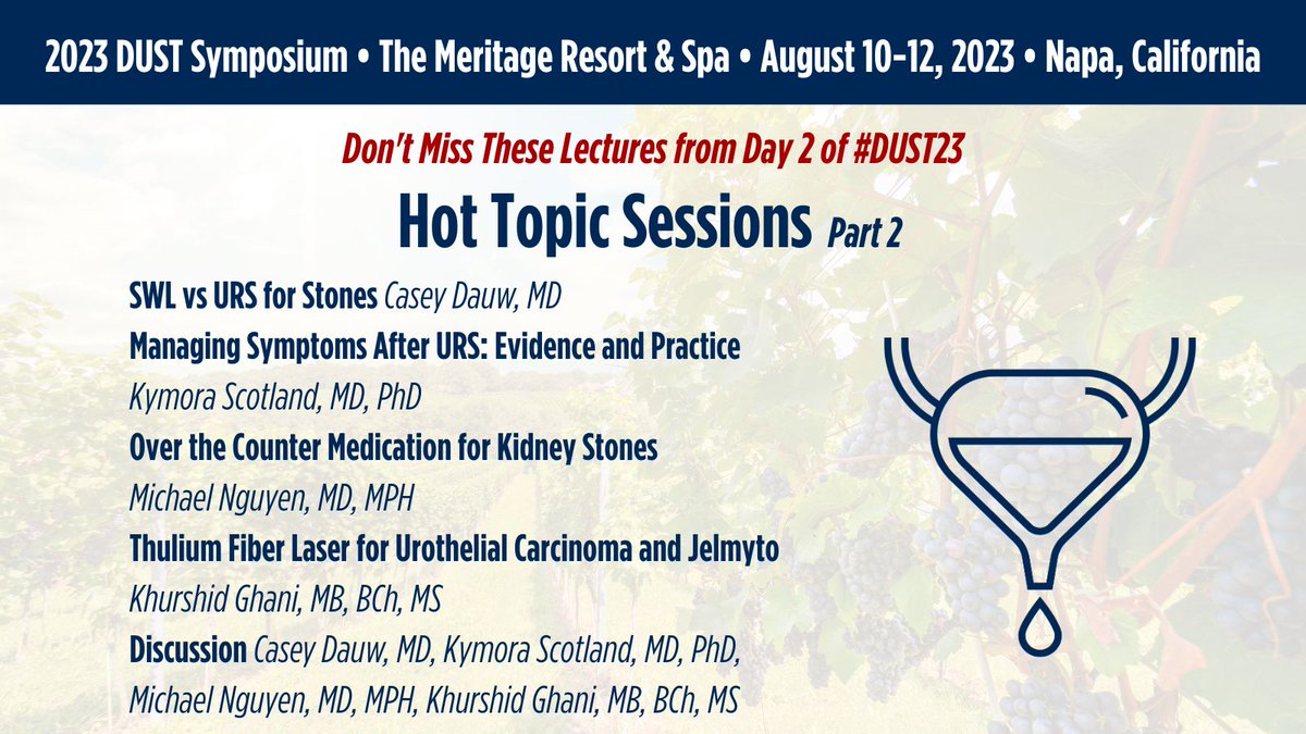 Don't forget to register for #DUST23! You won't want to miss out on this year's incredible educational content, featuring hot topic sessions with @caseydauw, @DrKScotland, @peepeeDoctor, and Michael Nguyen, MD, MPH. Learn more + register now: buff.ly/43YNmWm #DUSTCME