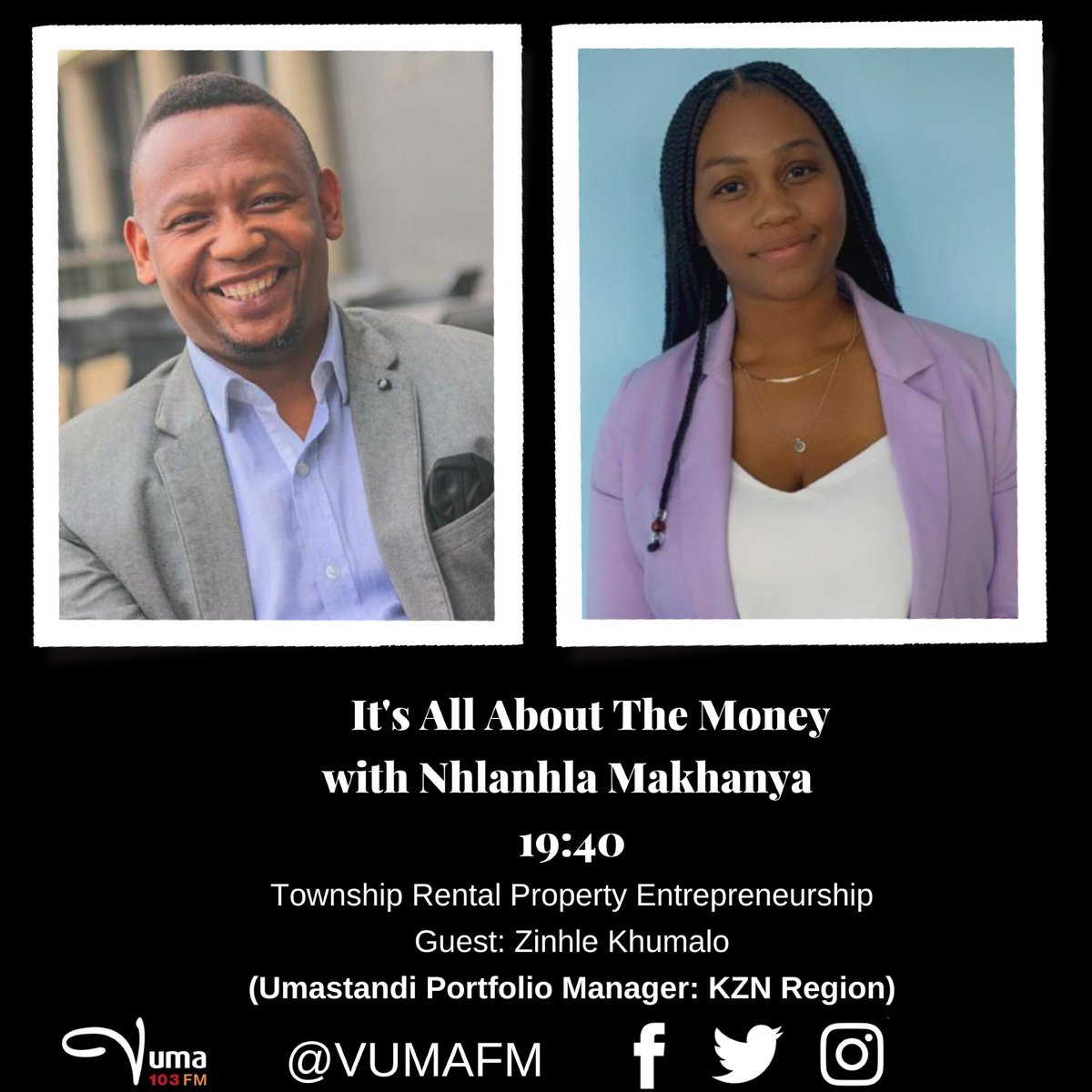 VumaFM's tweet photo. #ItsAllAboutTheMoney with @NhlanhlaMak
Produced by @Zowakha
From 19h00-20h00
Subject: #DailyCoach #TaxMatters & #TownshipProperty
ON AIR:
We will be joined by @speaklikeapro KZN, #PremierProfessionalAccountants & @UMaStandi
Studio: 086 10 10 300
VN: 065 933 71722 https://t.co/iYnjj8CBPU
