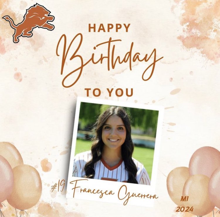Happy birthday 🎊 <a href="/francescag_2024/">Francesca Guerrera</a> ! Enjoy your day on the field!! 🥎🦁 #birthday 
<a href="/JoeHendersonLTG/">JoeHendersonLTG</a> <a href="/CoachCatLTG/">Cat Carrisosa</a>