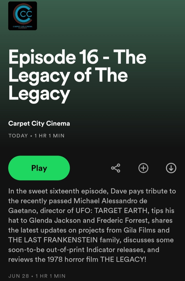 New episode of the Gila Films podcast CARPET CITY CINEMA now available via @spotify and @itunes !

#carpetcitycinema #GilaFilms #podcast #moviepodcast #thelegacy #samelliott #katharineross #HorrorMovies #indicator #ufotargetearth