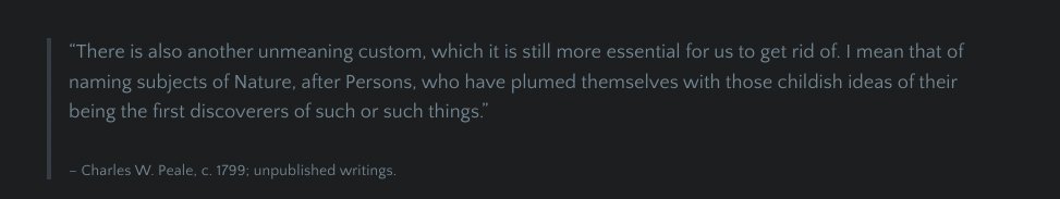 Apropos of nothing, the #progressive idea of eliminating #eponymous names for wild things dates back to at least 1799. 
#Peale #BN4B #BirdNamesforBirds