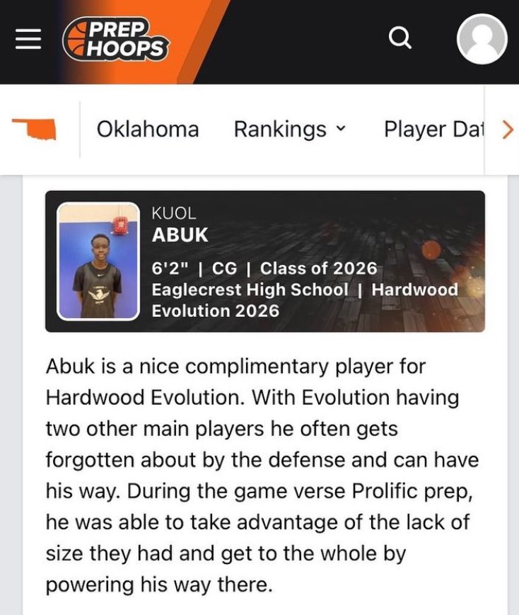 <a href="/KuolAbuk2/">Kuol Abuk</a> Does what ever is needed to bring success to his team. A defensive stopper who can finish well and shoot the 3. Look for him to climb up the class rankings!