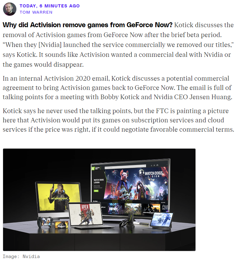 ¿Por qué Activision quitó sus juegos de GeForce Now?: La respuesta pasa por el CEO de Activision y su trato con Nvidia