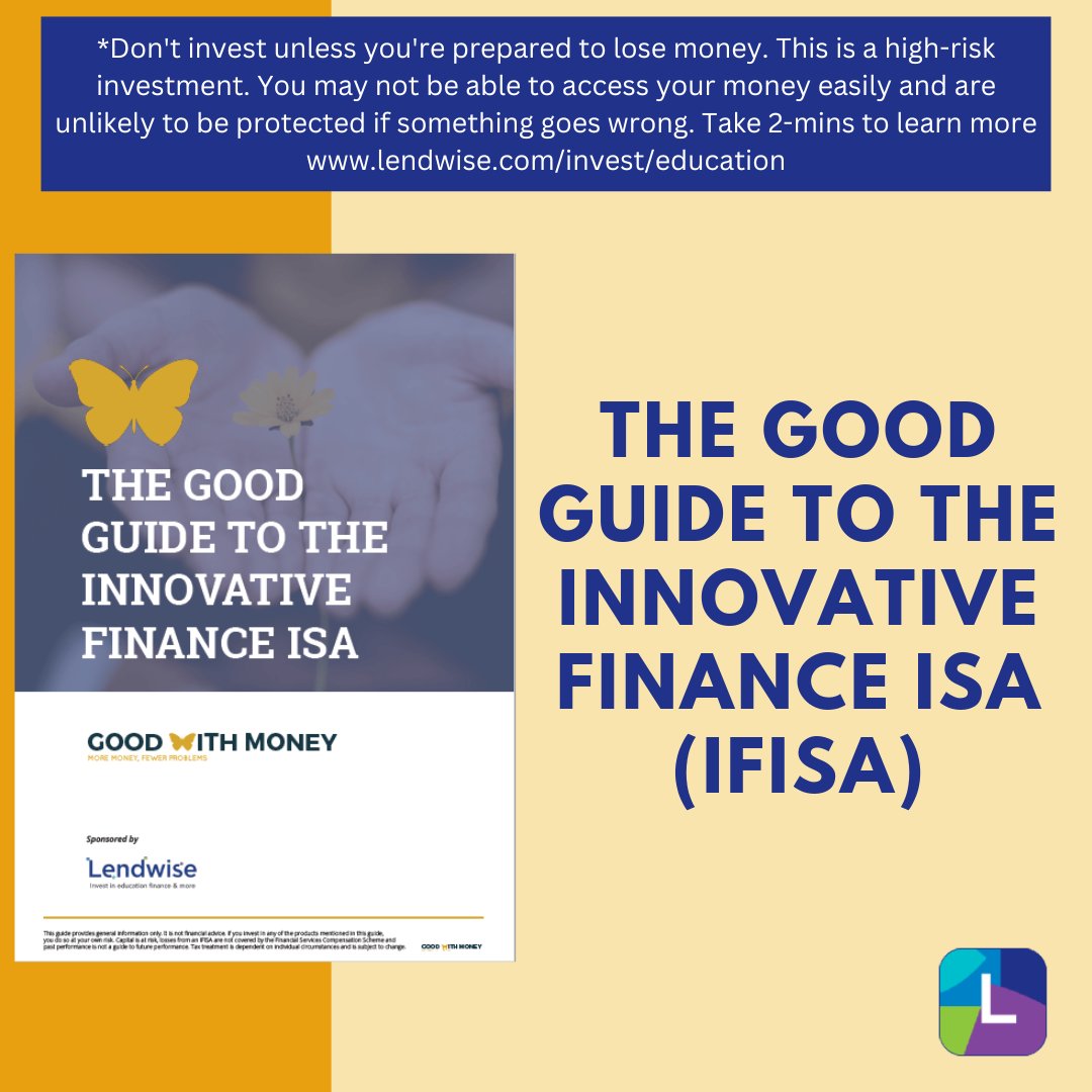 Lendwise_UK's tweet photo. Download our guide to spell what IFISAs are all about and how it differs to other types of ISAs ➡️ 
https://t.co/sJvxkJQrCQ  
 
⚠️ Capital at risk Take 2 mins to learn more https://t.co/MHbjsynYbK

#Lendwise #ISA #IFISA #ESG #MakeMoneyDoGood #FinanceEducation #InvestForGood https://t.co/ovYapNC4L1