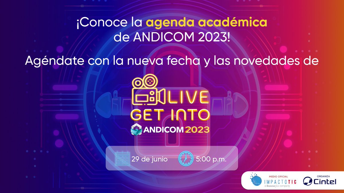 ImpactoTIC's tweet photo. 📢Únete a nuestro próximo live #GETINTOANDICOM y sé el primero en conocer las novedades de #ANDICOM2023. Participa en la trivia sobre #ANDICOMPodcast 🎙 durante la transmisión y podrás ganar dos entradas para el evento.
🗓 JUN 29 - 5pm 👉🏼 https://t.co/r266RNfFPK
@CINTELColombia https://t.co/hnresozh6a