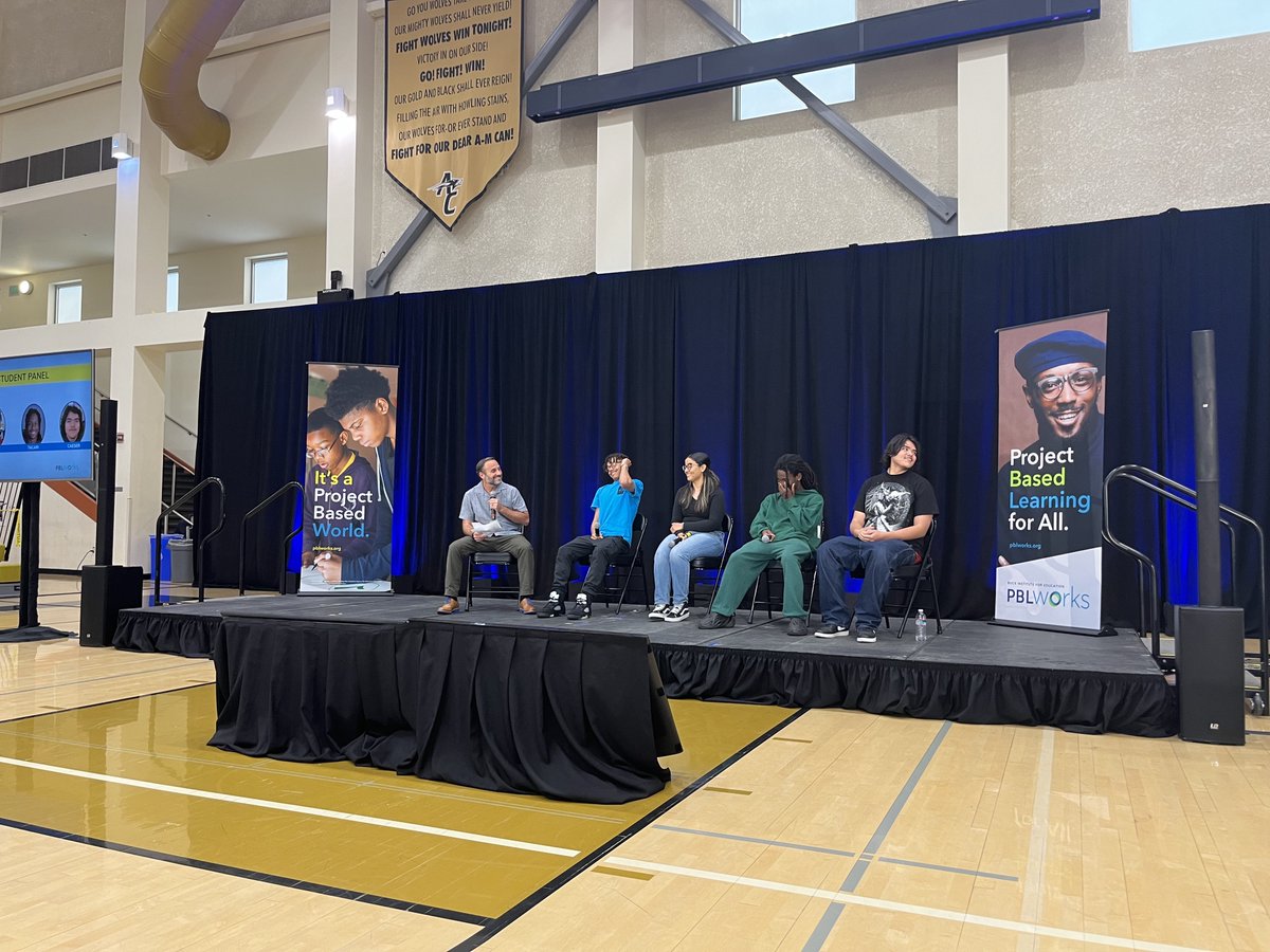 PBLWorks's tweet photo. What a start to Day 2 of #PBLWorld! ARISE High School's Student Panel had us captivated. Stacy, Josh, Tacari, and Caeser shared inspiring stories as Warrior Intellectuals, showcasing the transformative power of PBL. Special shoutout to Trevor Gardner! #PBLWorld #EquityLevers https://t.co/beLRreTAZx