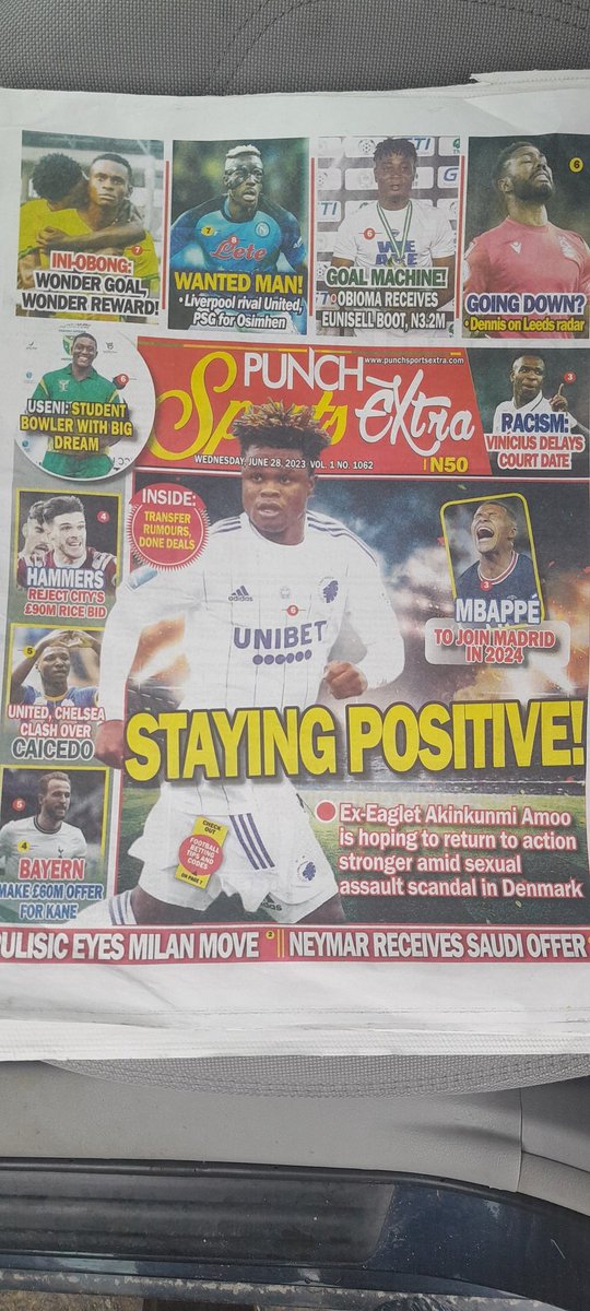 @MobilePunch Sports Extra gives a front page mention to celebrate #EunisellBoot23 winner, @emekaobioma9, who emerged top scorer of #NPFL23.

@NigeriaPFL
@chikaikenga 
@FisayoDairo 
@mekus102