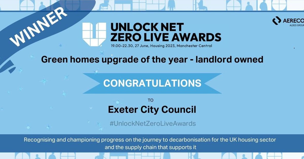 Huge news! 🎉

Our retrofit housing programme won the national Green Homes Upgrade of the Year at the #UnlockNetZeroLive awards. 

Proud to make our homes and city greener, warmer and more energy-efficient! 🌿 

#GreenHomes #SustainableLiving

Read More: news.exeter.gov.uk/council-wins-a…