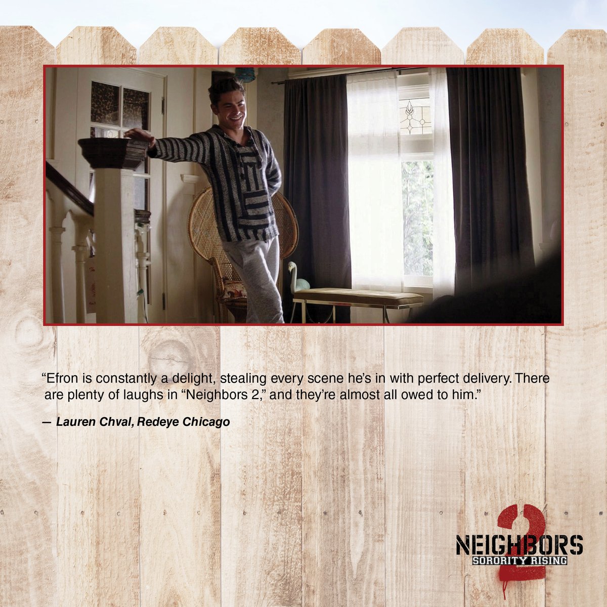NotableZacEfron's tweet photo. “Efron is constantly a delight, stealing every scene he’s in with perfect delivery. There are plenty of laughs in “Neighbors 2,” and they’re almost all owed to him.”
#Neighbors2 #BadNeighbours2 #Neighbors2SororityRising #ZacEfron https://t.co/CkD2n0c2hY
