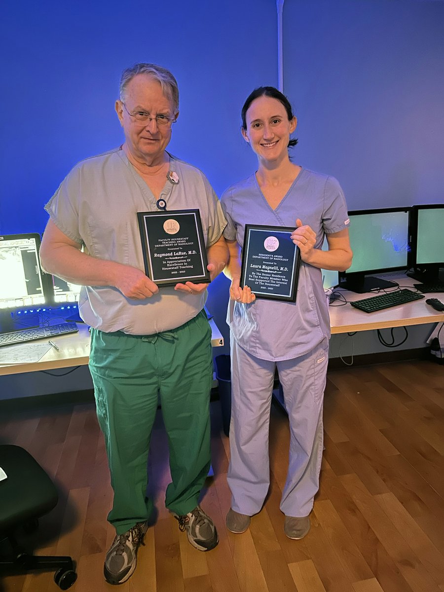 UflRad's tweet photo. Our residents have selected the recipients of this year’s housestaff awards. Dr. Raymond LaRue received the Faculty Housestaff Teaching Award &amp; Dr. Laura Magnelli received the Resident’s Award. Congratulations to you both! https://t.co/oTskhWj7pO