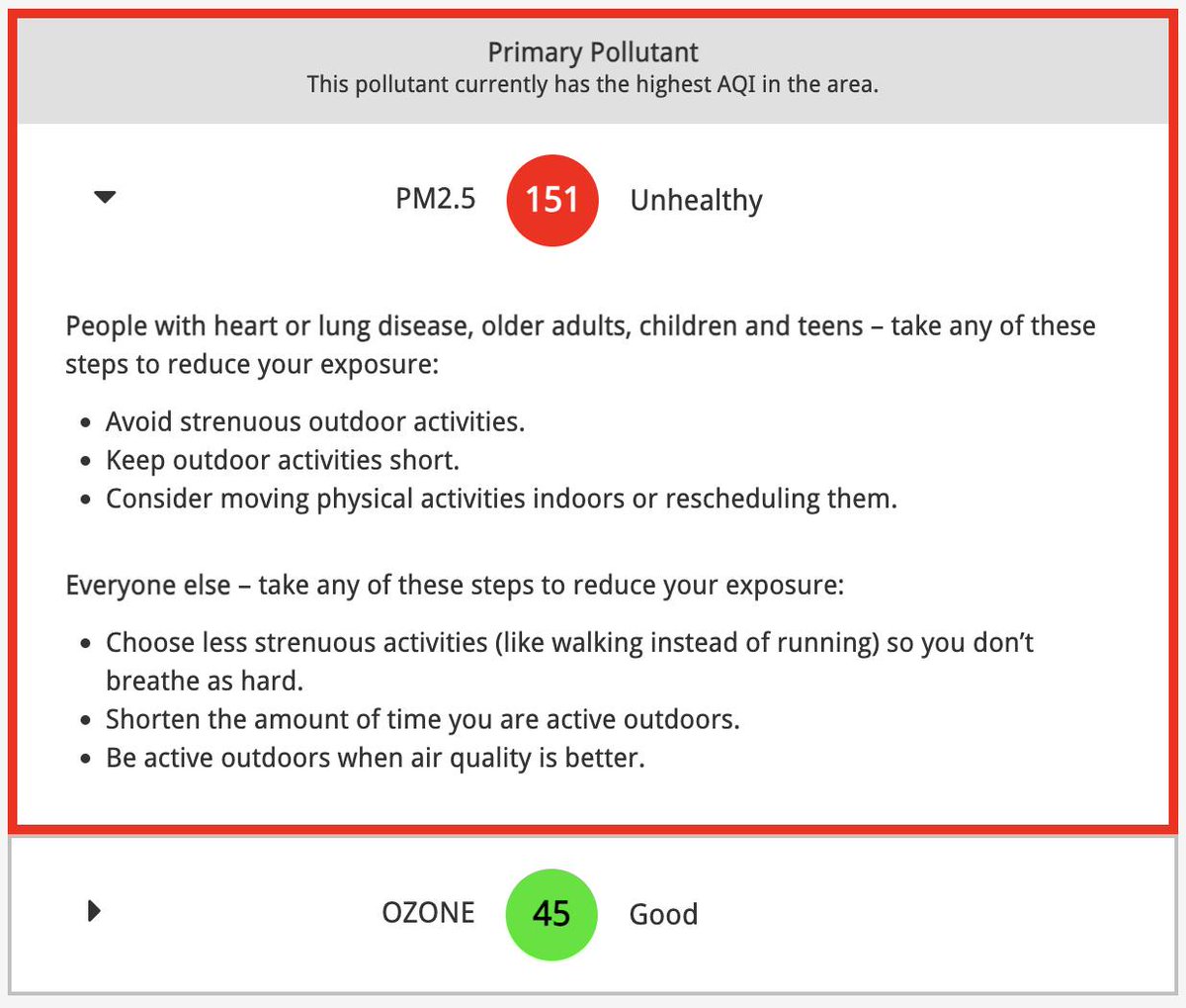 ⚠️ Air Quality Index (AQI) for the Lincoln Trail District 
🔴 Unhealthy as of 12pm EST, 6/28/23

As of 12pm EST, the AQI is showing 🔴 Unhealthy levels of air pollution in all six counties served by <a href="/lincolntraildhd/">Lincoln Trail District Health Department</a>: bit.ly/3r7FcwV