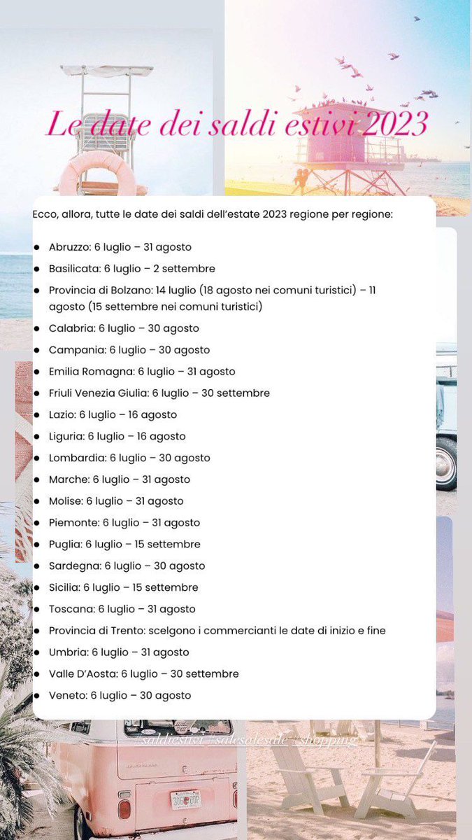 idadimarzio's tweet photo. Savoir Vivre And Champagne: ALERT- LE DATE DEI SALDI ESTIVI 2023 REGIONE PER R... https://t.co/wYwxEqplCr https://t.co/hVQpUG6zzy