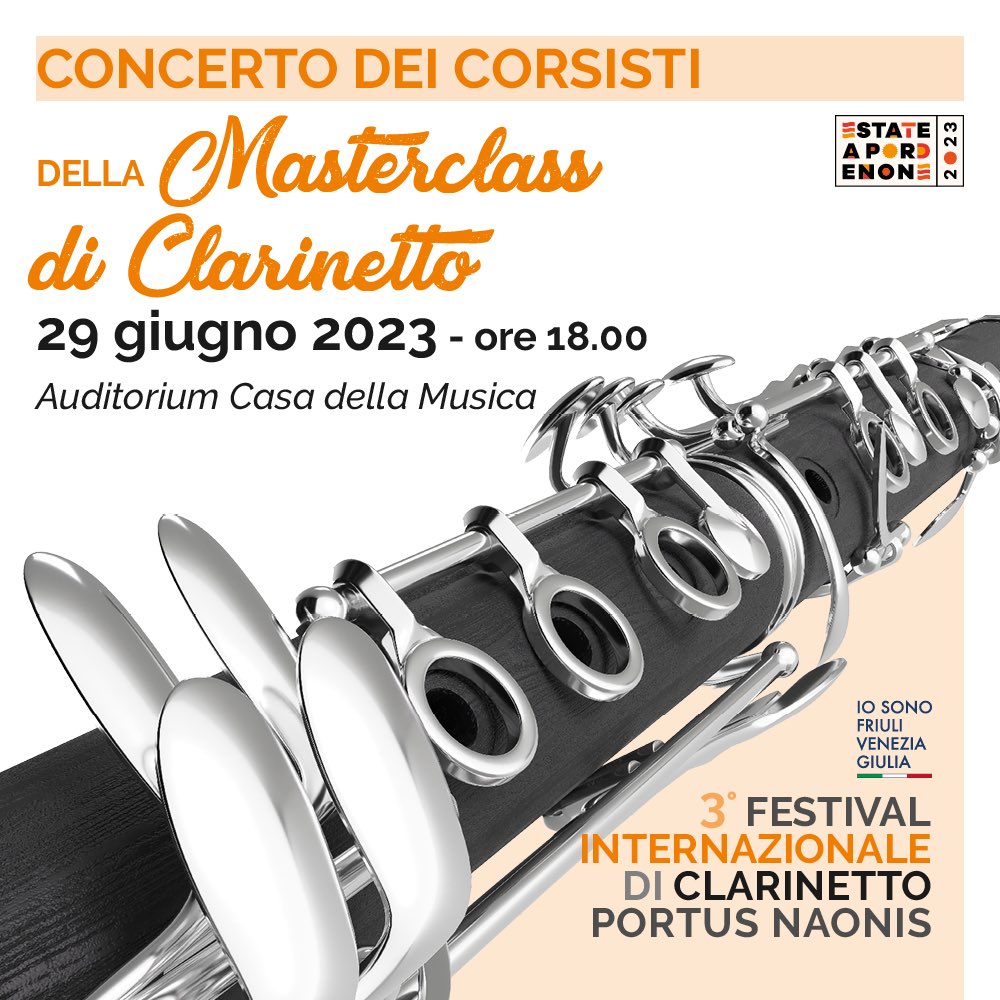 Domani il #concerto dei corsisti vi aspetta! Alle 18:00 nell’ Auditorium della #CasadellaMusica di #Pordenone 📍
#festivalportusnaonis #festivalclarinettoportusnaonis