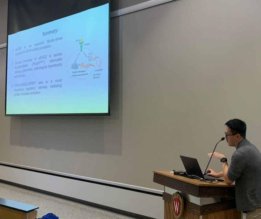 Darren gave a wonderful presentation at the North American Meeting of the International Society of Heart Research hosted by @UWCVRC! Great work, Darren!