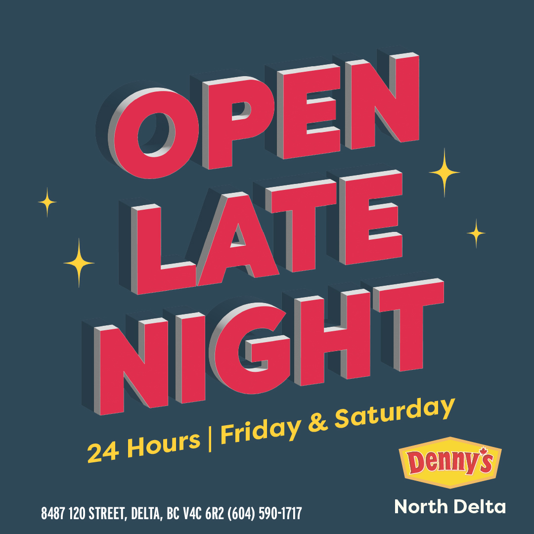 experiencedelta's tweet image. DYK that @dennyscanada North Delta location is open 24 hours Friday and Saturday? That's like two days in a row. Be sure to visit the next time you're up #NorthDelta way. You'll be glad you did.

#Dennys #Open24Hours #Friday &amp;amp; #Saturday #Breakfast #Lunch #Dinner #DennysCanada