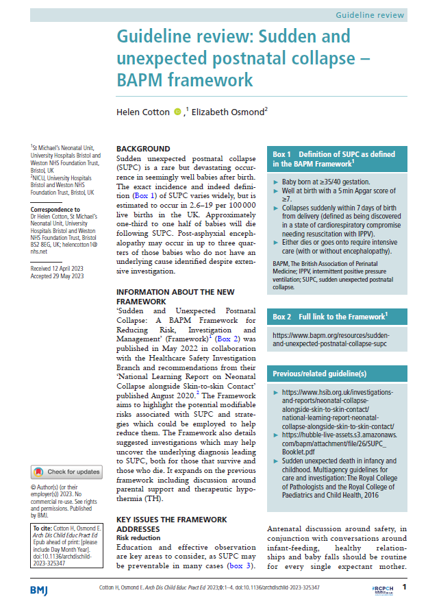 Guideline review: 
Sudden and unexpected postnatal collapse

@bethosmond <a href="/BAPM_Official/">BAPM</a> 
ep.bmj.com/content/early/…