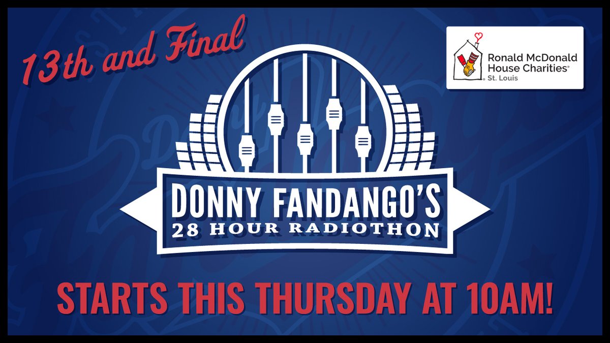 After over a decade of hosting the Radiothon to benefit the @rmhcstl this year will be @fandango1057's final year! Join us, @WindowNation, Morrison Plumbing, Heating, Air & Electrical and @TR_Hughes_Homes to raise a HUGE total starting tomorrow at 10a!