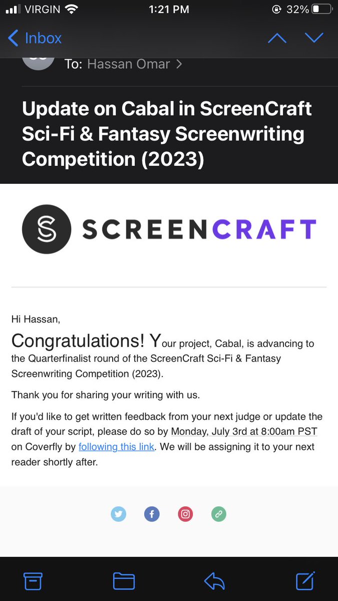 Nice little Eid gift from @screencrafting feeling #blessed. #screenwriter #writer #script #scriptwriter #stories #writing #writerslife #WritingCommmunity #movies #tvshows #tvwriter #fantasy #fantasywriter #scifi