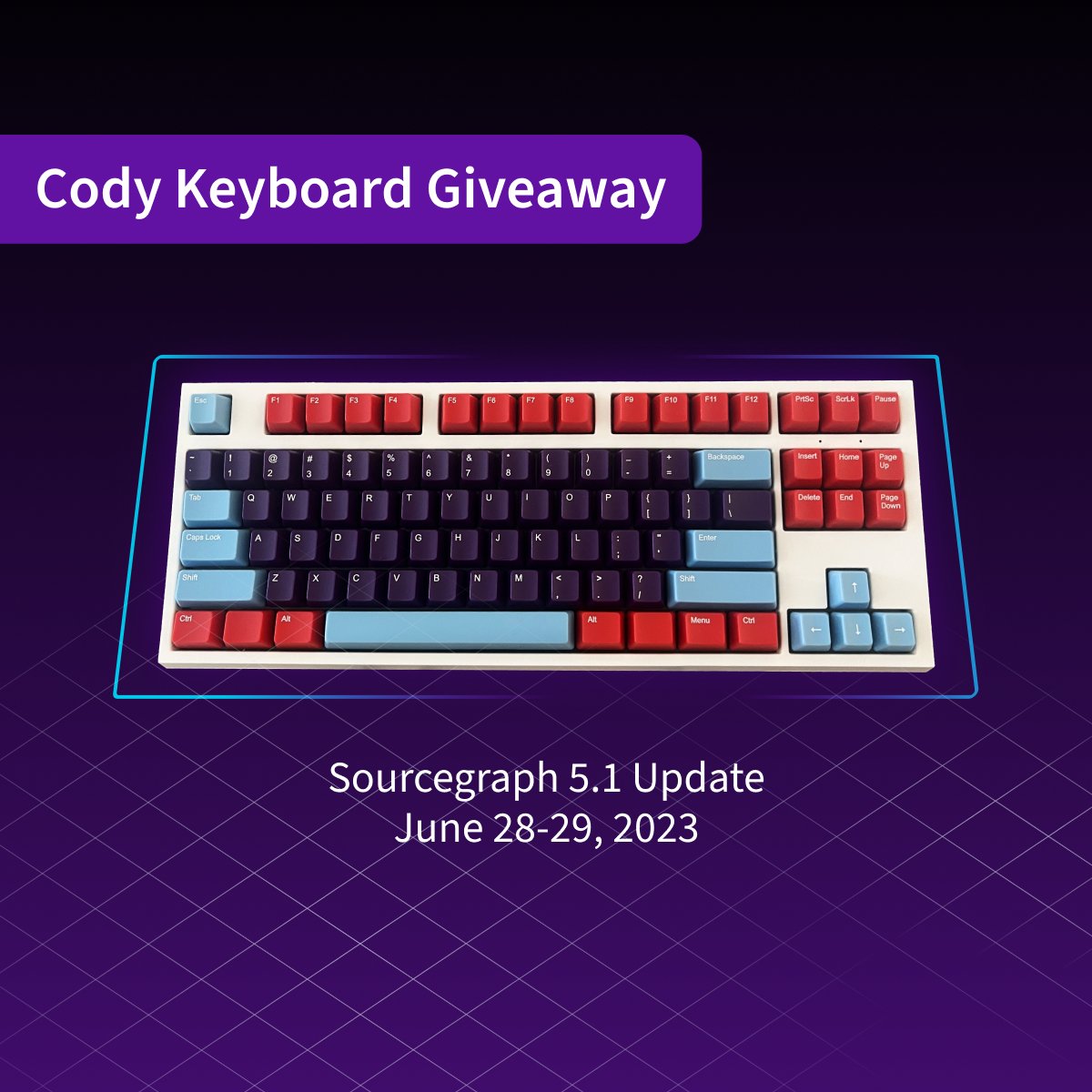 To celebrate today’s <a href="/SourcegraphCody/">Cody AI</a> update, we are giving away a Cody customed WASD V3 87-Key Custom Mechanical Keyboard with Cherry MX Blue keyswitches.

To enter all you need to do is: 
👍Like &amp; Retweet this tweet
⬇️ Download the Cody App