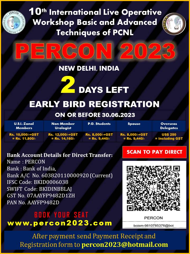 2 DAYS LEFT FOR EARLY BIRD REGISTRATION
ONLINE REGISTRATION IS NOW OPEN
EARLY BIRD REGISTRATION WILL STOP ON JUNE 30TH 2023.
Kindly Visit our website for Registration percon2023.com