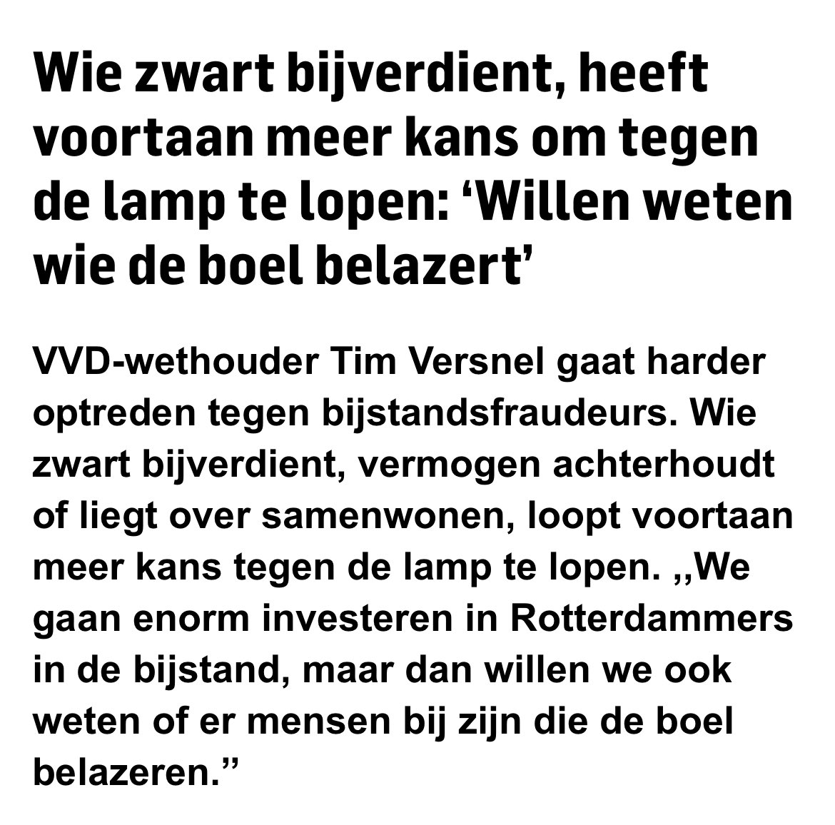 Als de VVD écht wil weten wie de boel belazert onderzoeken ze het dividendstrippen wat de staat al miljarden kostte. Maar nee, liever tandenborstels tellen bij gezinnen die een paar honderdjes aanvragen.