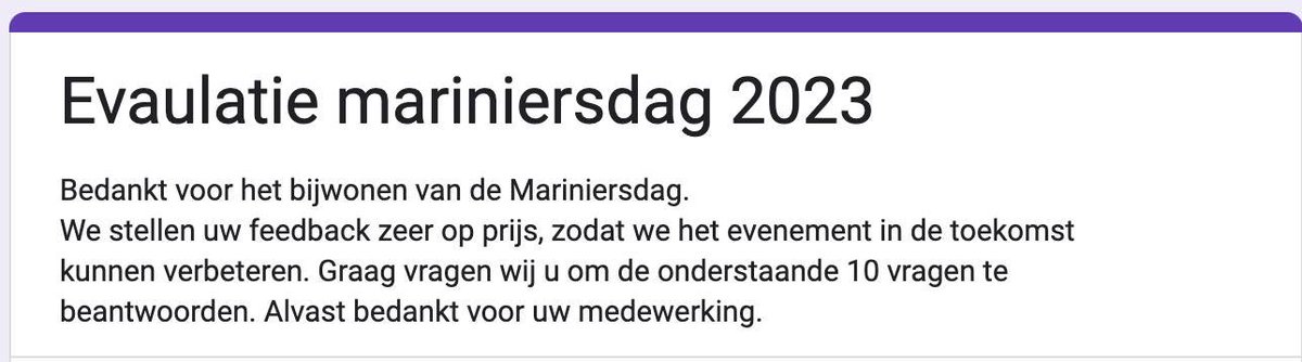 Evaluatie Mariniersdag 2023 van naar:

forms.gle/ZY8hiuK7UHMsVu…