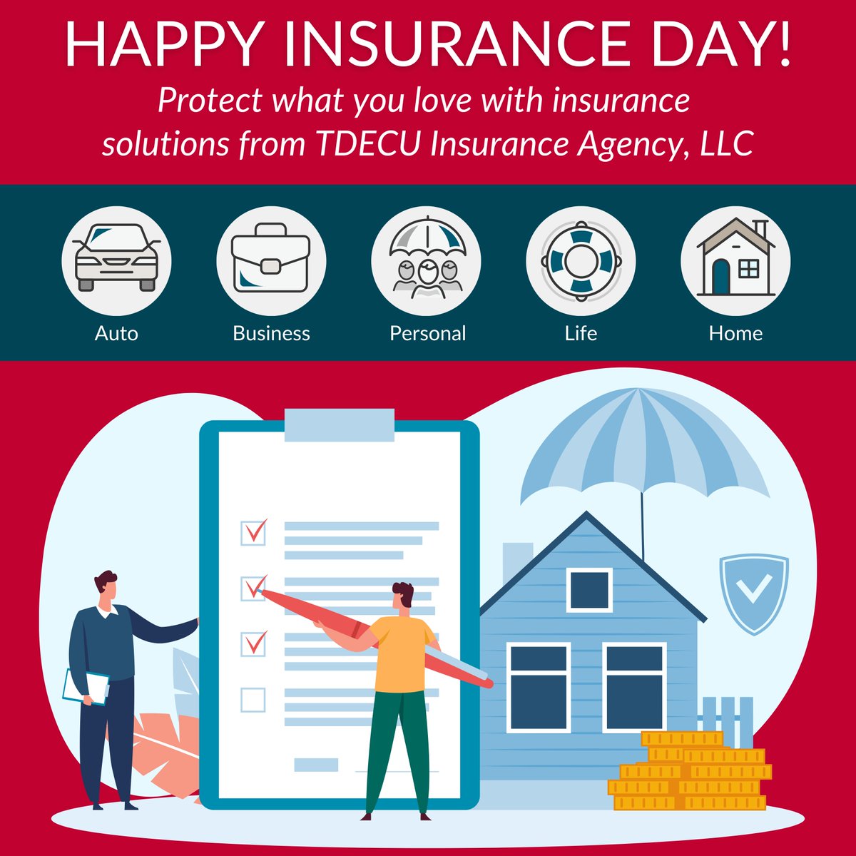 TDECU's tweet photo. What, #NationalInsuranceDay wasn't on your calendar? Now it is! Get protected with coverage from TDECU Insurance Agency. Get a free quote today! ➡️ https://t.co/qcNgBW2T6E https://t.co/ysEQt2l2pi