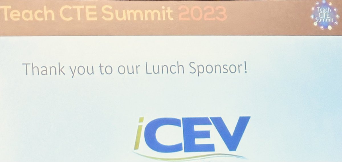 Enjoying the conversations at CTE Teach 2023 <a href="/actecareertech/">ACTE</a> and a thanks to <a href="/iCEVonline/">iCEV</a> for sponsoring lunch #CTE #CTETeach  <a href="/ACTERCareerTech/">ACTER</a> <a href="/DrMBartlett/">Dr Michelle Bartlett</a> icevonline.com