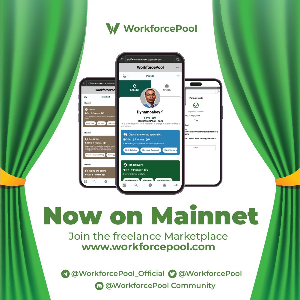 WorkforcePool's tweet photo. 🚀 The wait is finally over! 🌟
We are thrilled to announce that the Mainnet version of #Workforcepool is now live!💪💼. Embrace the future of freelancing, powered by #PiBlockchain. Join us today and be part of bringing freelancing to the world of Pi!

https://t.co/aCNKlvj5a2 https://t.co/3V7DVSZPA9
