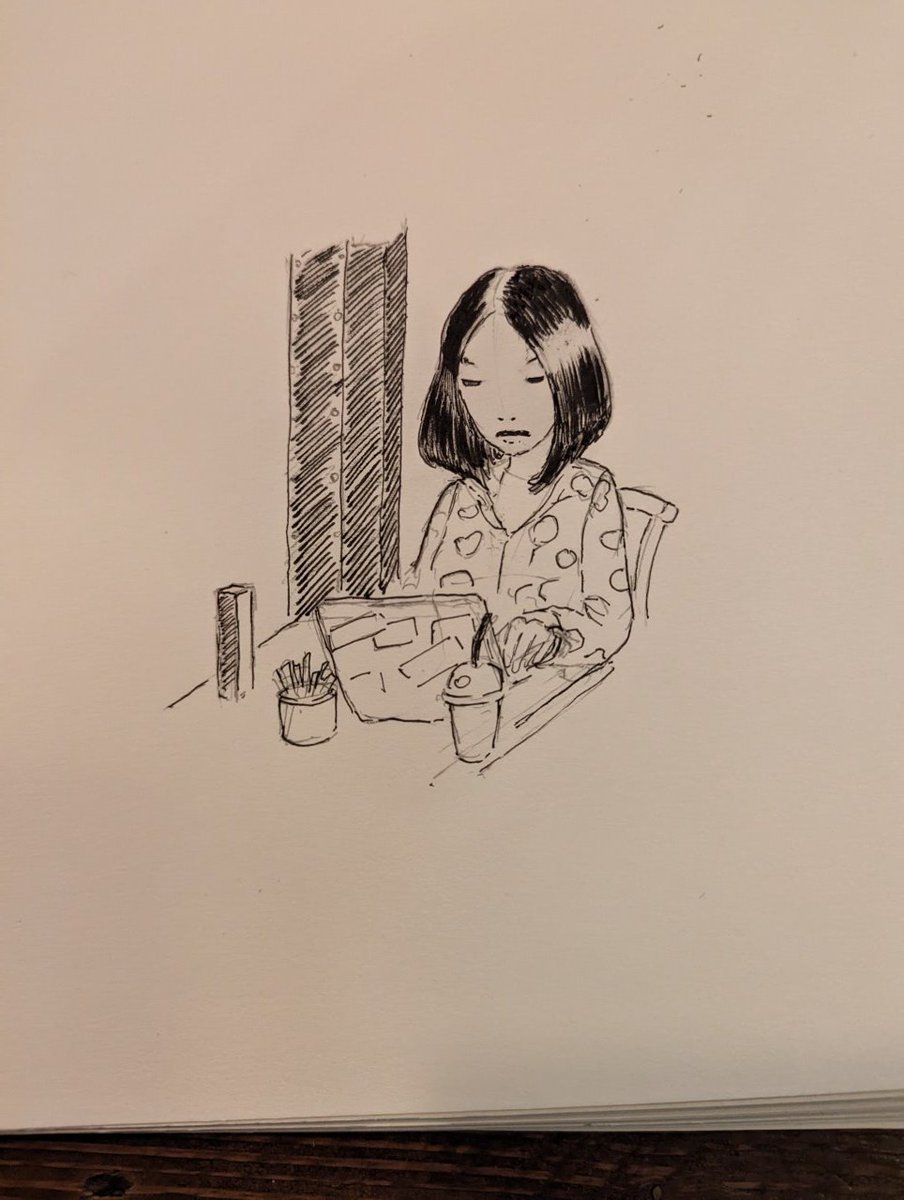 Super quick ink and sketch in a coffee house of a patron sat nearby. I liked the angle I was working at so I had a go. I gave her the drawing afterwards.  #madeinsheffield #art