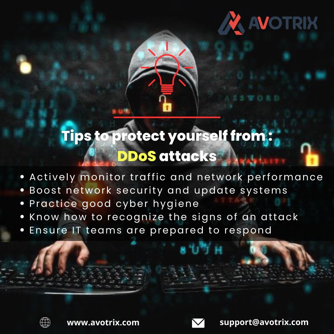 Avotrixtech's tweet image. The idea of DDoS attacks is to overload the company’s network and bring down the servers completely, letting the sites crash or making them unavailable.

#avotrix #cybersecurity #datascienc #tips #cybercrime
