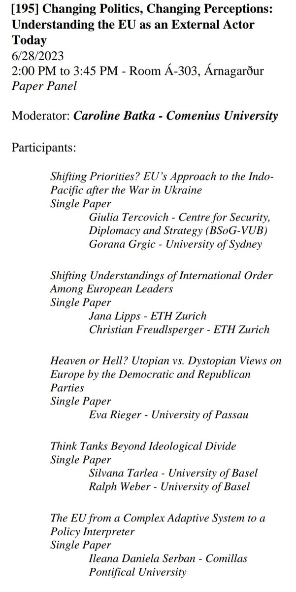 Great discussions @CES_Europe on #EU, #IndoPacific, #China, #Japan, #DevelopmentPolicies & #EuropeanLeaders' framing of global affairs

#OldFriends: @Giu_Ter @GemDiamondPhD #Alumna, @danielaserban9

#NewFriends: J. Lipps @ETH_en

#NewContacts: @SilvanaTarlea, E. Rieger & C. Batka