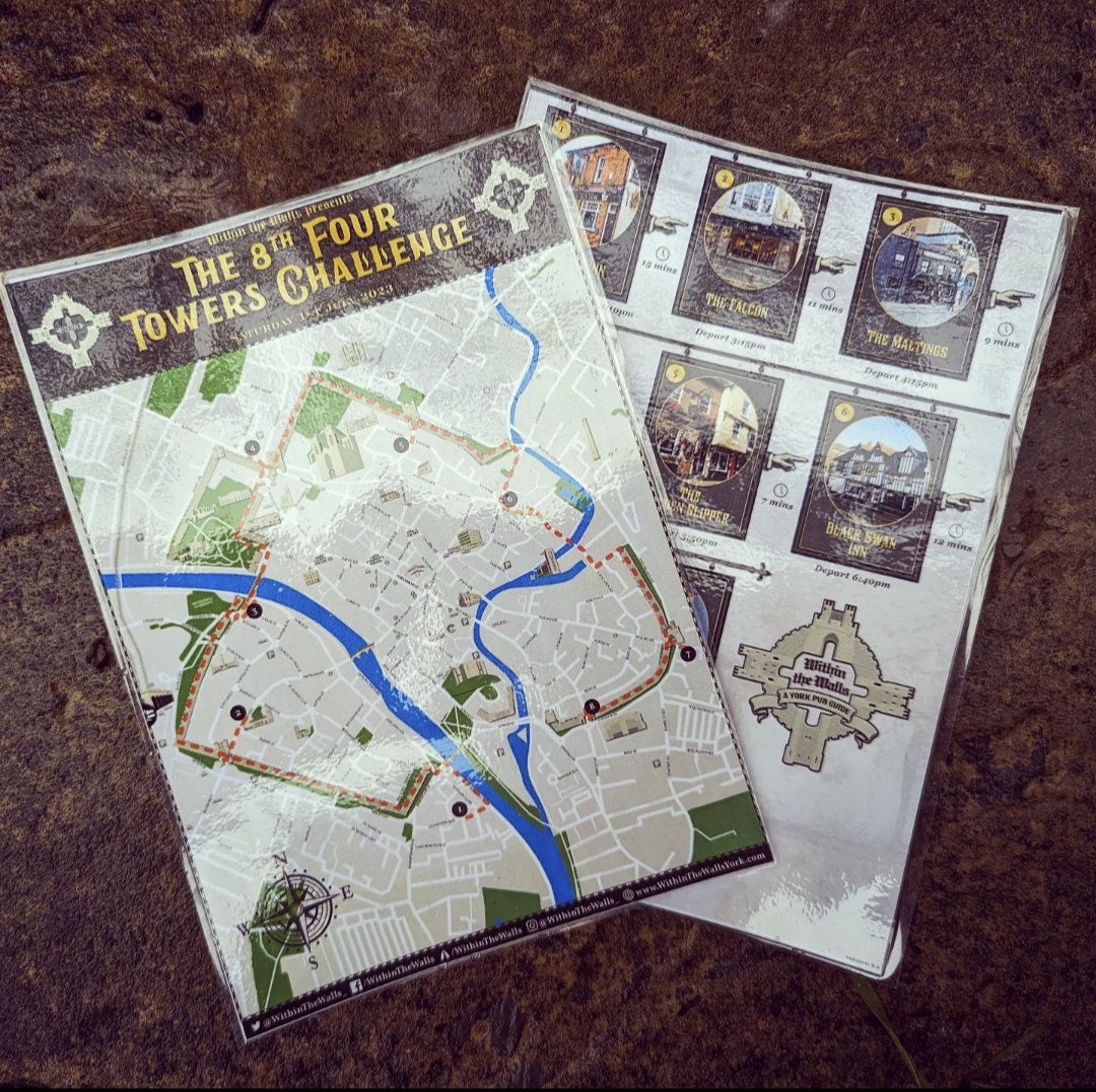 There may be sunny intervals forecast for Sat but we always come prepared with our laminated maps for the Four Towers Challenge! ⛅🗺️💪 Looking forward to visiting some mighty fine pubs around York's walls for the 8th iteration of our annual Pub Tour. 🍺 withinthewallsyork.com/york4t.html