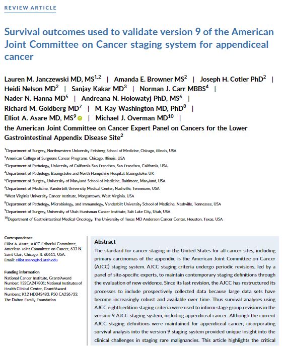 CACancerJournal's tweet image. 🎯 Now available in #EarlyView | This article highlights the survival outcomes used to validate the version 9 @AJCCancer staging system for cancers of the appendix and reviews the general principles and challenges in staging appendiceal cancer. 

🔗acsjournals.onlinelibrary.wiley.com/doi/full/10.33…
