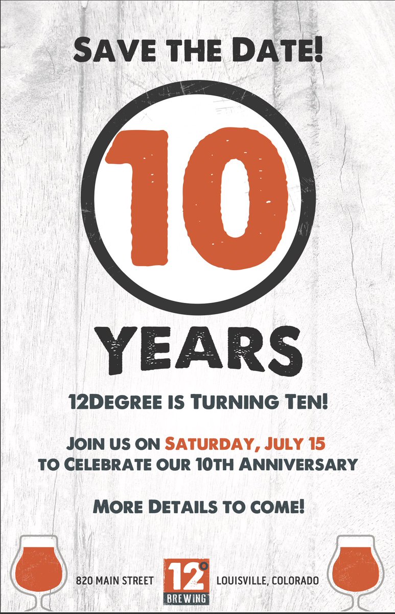 Save the Date! Come celebrate 12Degree's 10-Year Anniversary with us on Saturday, July 15!  Stay tuned for more details soon!