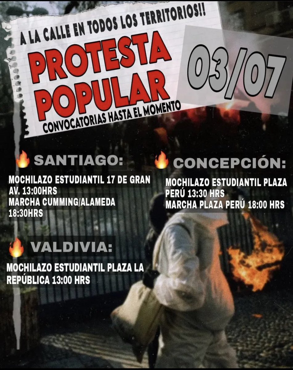 #3DeJulio #ProtestaPopular #ALaKalle #Territorios #Mochilazo #Santiago #Concepcion #Valdivia #ArribaLxsQueLuchan #LibertadALxsPresxsPoliticxs #LibertadALosPresosPoliticosMapuche #AnarquistasYSubversivxsALaKalle #LuisaToledoPresente #SinLuchaNoHayDignidad🔥🏴Ⓐ