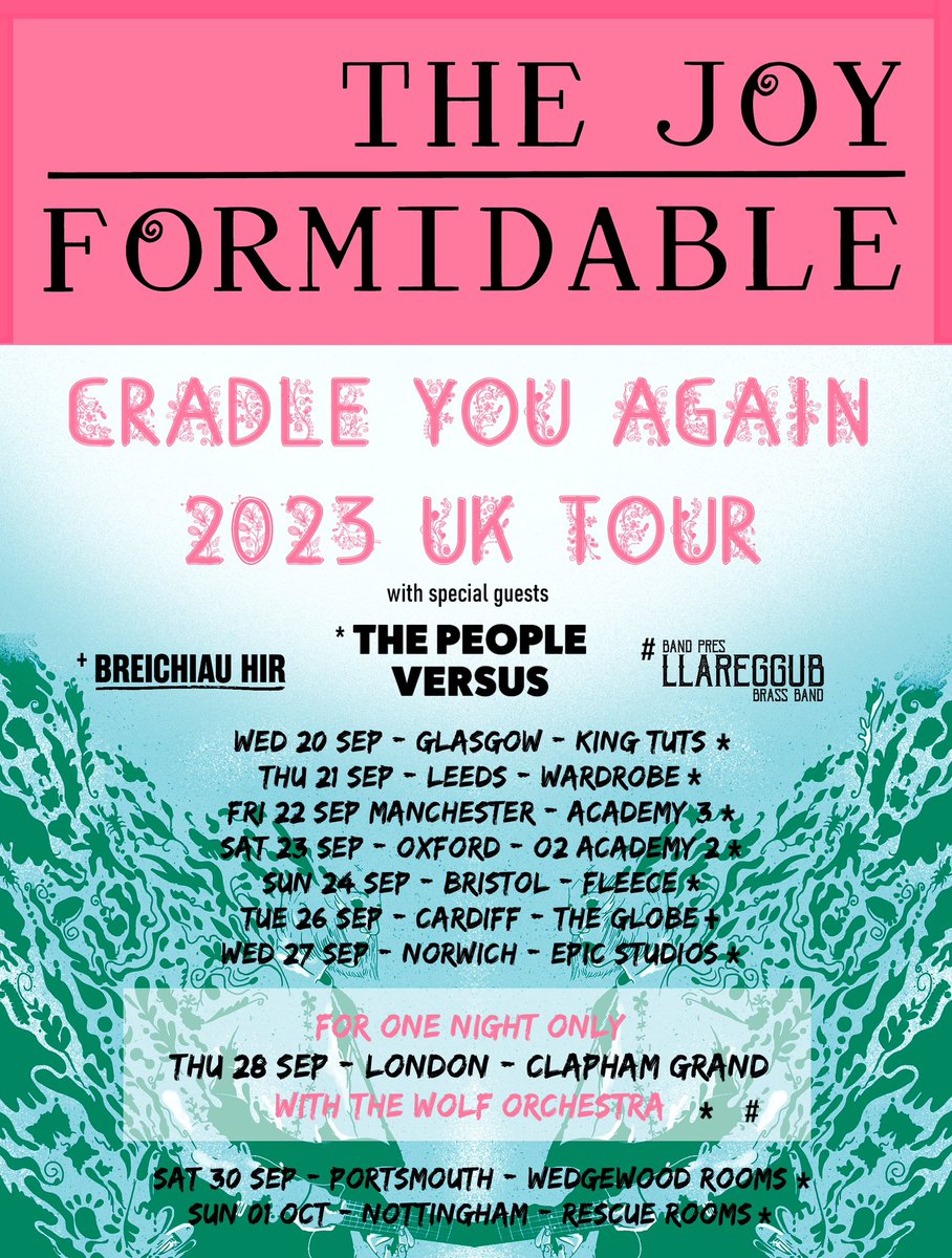 A big warm welcome to these wonderful bands joining us on our UK tour this September. This is going to be fun! Can’t wait to see you all again. Tickets at thejoyformidable.com XXX @TPVmusic @BreichiauHir @LlareggubBrass #cradleyouagain #tour #tjf #sep2023