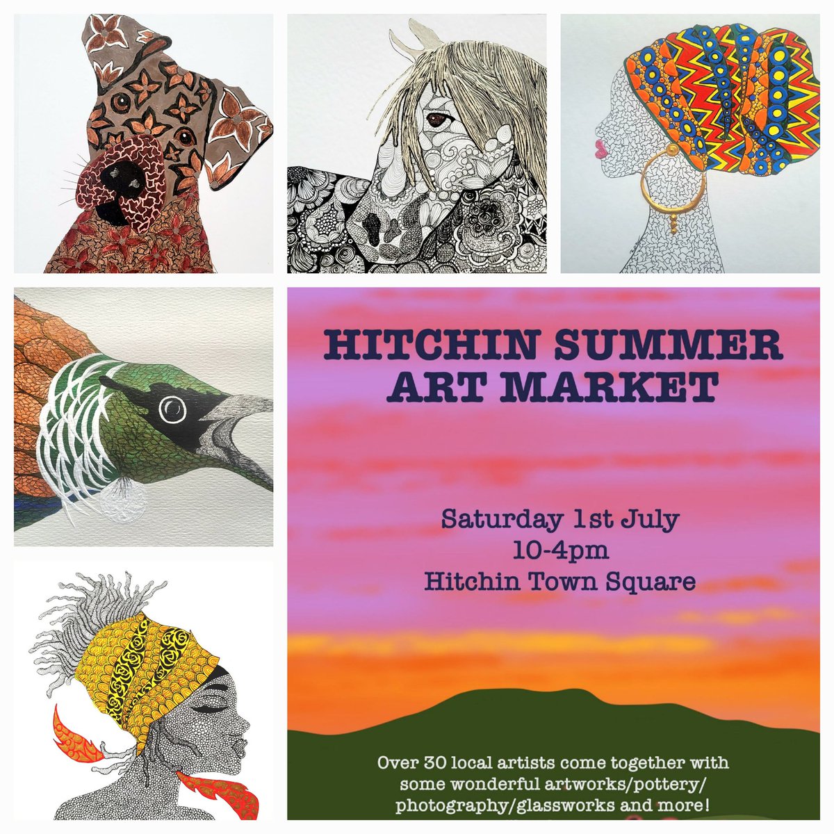 rozdown1's tweet photo. This Saturday, The Hitchin Art Hub is on Hitchin Town Square along with Hitchin Creatives. The Hitchin Art Club has a display in the Arcade, and there is a Chalking Churchgate Art competition.  This kicks off the Hitchin Festival for July 2023. #hitchinart #hitchincreatives https://t.co/ac0yHdIK3y