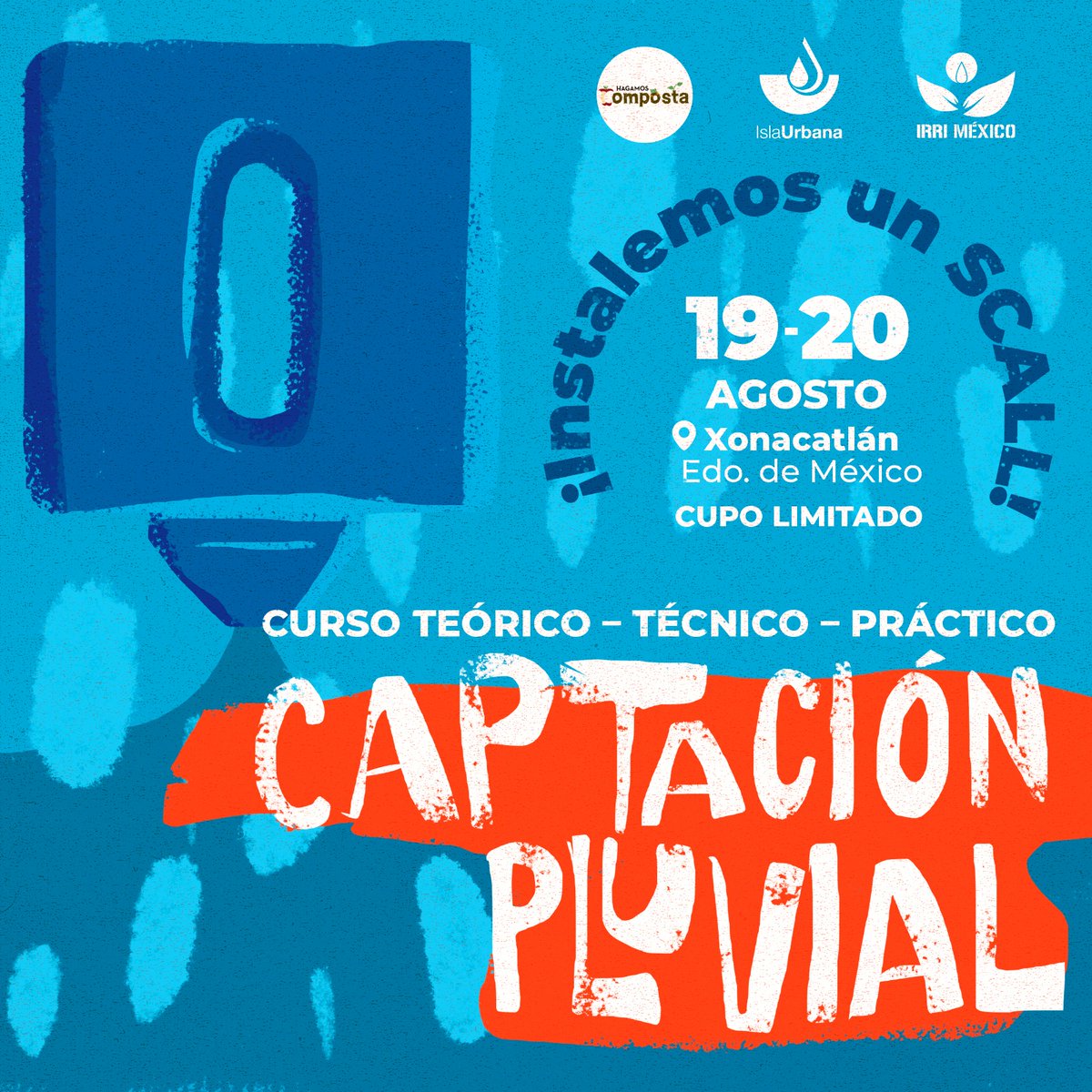 IRRI_Mexico's tweet photo. El CURSO TEÓRICO – TÉCNICO – PRÁCTICO DE CAPTACIÓN PLUVIAL 
Es un curso práctico en donde proporcionamos el material para la instalación de un SCALL que será instalado en la organización Hagamos Composta
Fechas: 19 Y 20 de agosto
cursos@irrimexico.org https://t.co/wHln30seRg