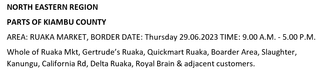 Good evening our esteemed customers, the following areas are scheduled for power interruption dated tomorrow (29/6/2023).^MK.