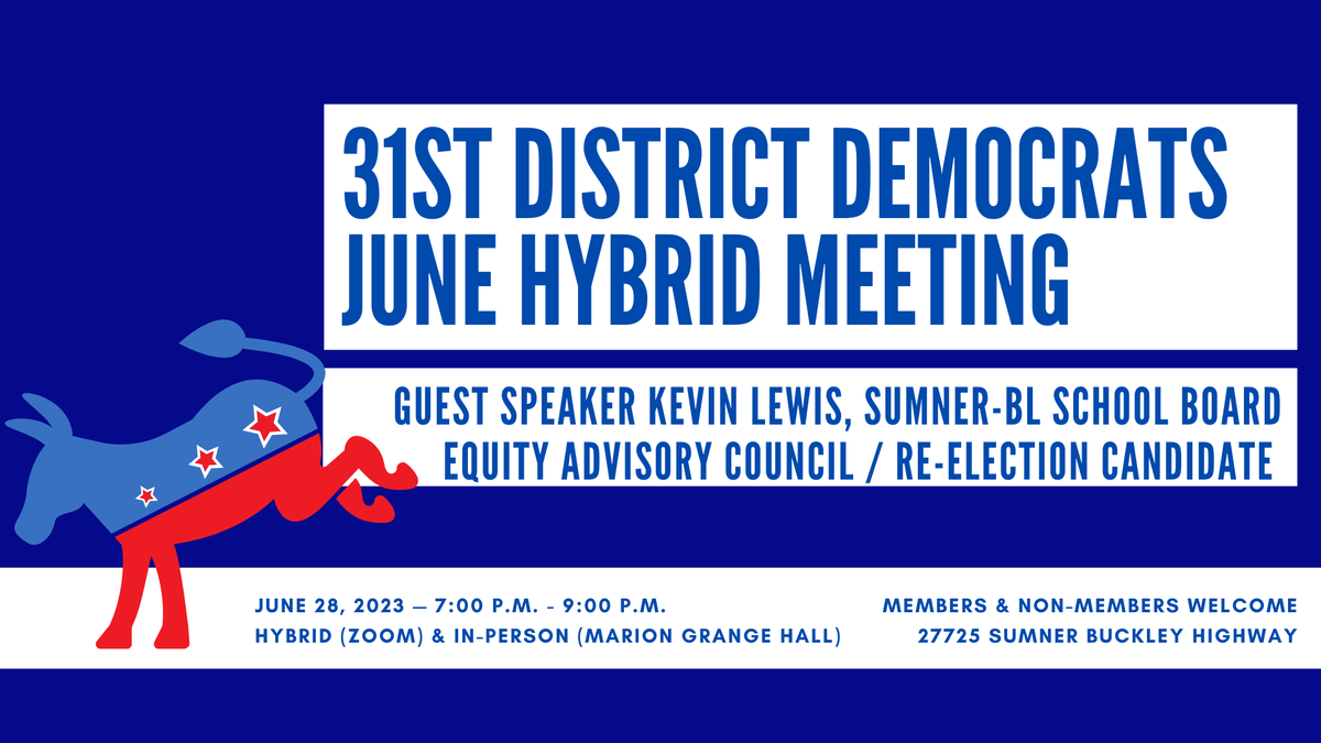 31stDems's tweet photo. TONIGHT June meeting features Kevin Lewis of the SBLSD School District EQUITY ADVISORY COUNCIL, talking &amp; taking questions. Also featuring other school board candidates. In Person/ZOOM link:
https://t.co/OkbCixBAS3 https://t.co/O4xRFCdXwa