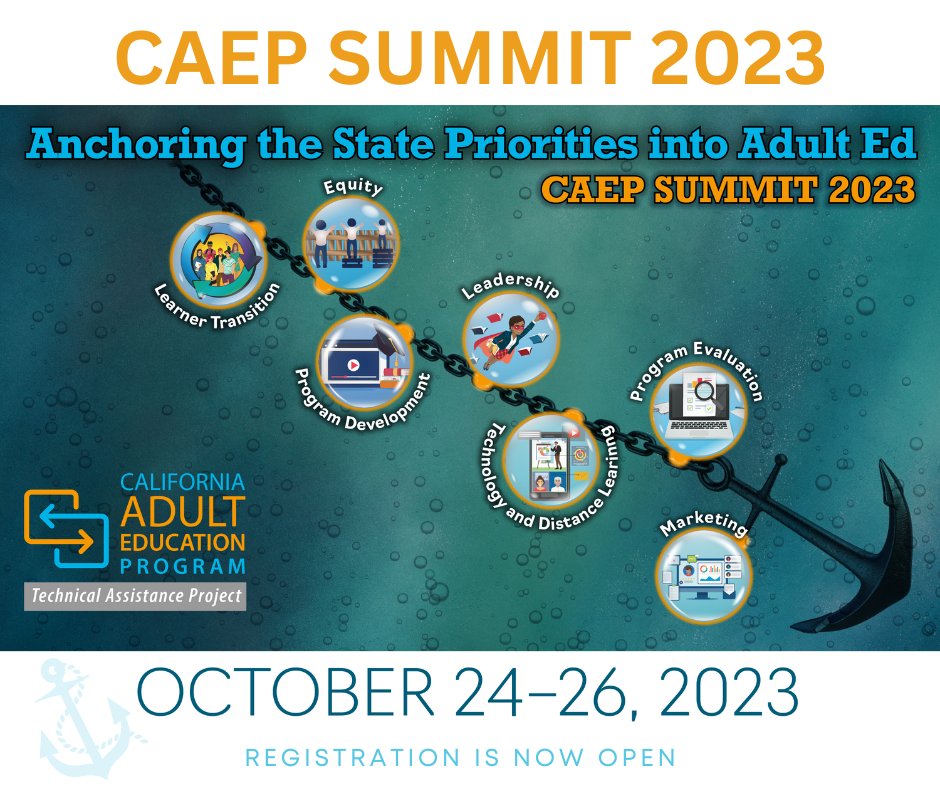 CAEP SUMMIT 2023 will be held IN PERSON on October 24-26th. Registration is now open! 🌟
 
Early Bird: $450 (5/17/23 – 8/15/23) 
Regular Registration: $550 (8/16/23 – 10/02/23)

👉 summit.caladulted.org/Registration

#CAEP23 #AdultEdu