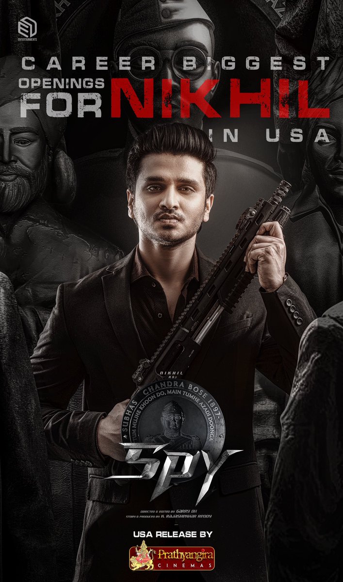 #SPY is all set to become @actor_nikhil's career's biggest opening premiere in the USA 🇺🇸

#SpyMovie premieres in a few hours. 

Book your tickets now 🎫 

USA 🇺🇸 by @PrathyangiraUS 

@actor_Nikhil  @Garrybh88 @VjaiVattikuti @PharsFilm @ED_ENT_