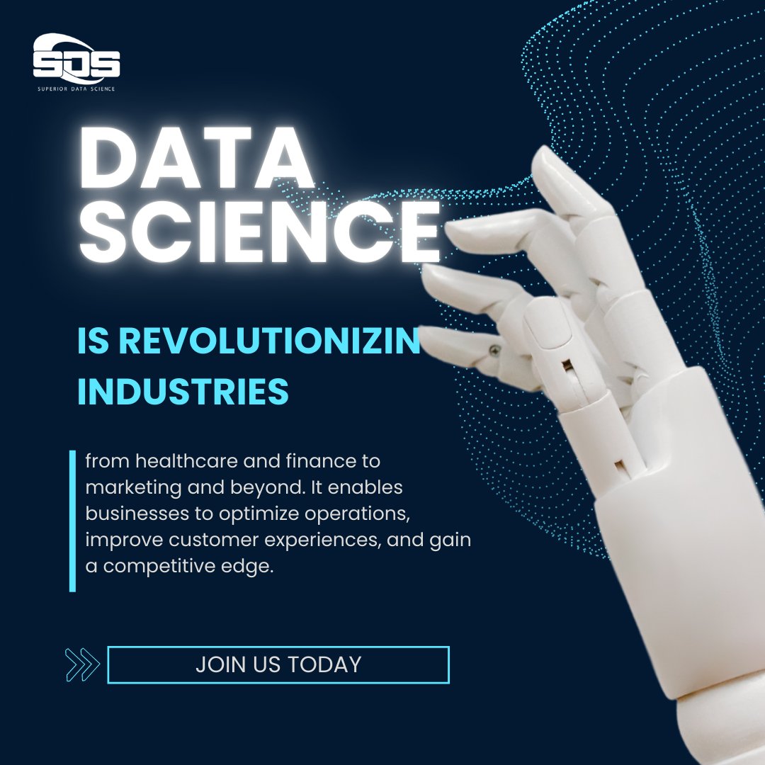 Data science is revolutionizing industries, from healthcare and finance to marketing and beyond. It enables businesses to optimize operations, improve customer experiences, and gain a competitive edge. #DataScience #IndustryRevolution #TransformativePower