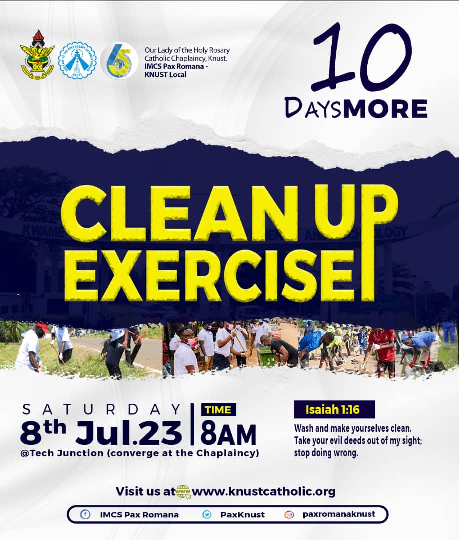‼️‼️COUNTDOWN ‼️‼️
1️⃣0️⃣ DAYS MORE 💃💃💃🥳🥳

Are you readyyyyy🤔🤔😎😁😁. 
It's all about the Anniversary Clean Up Exercise happening at Tech Junction on 8th July, 2023. 

#CatholicTwitter #knust #imcspaxromana