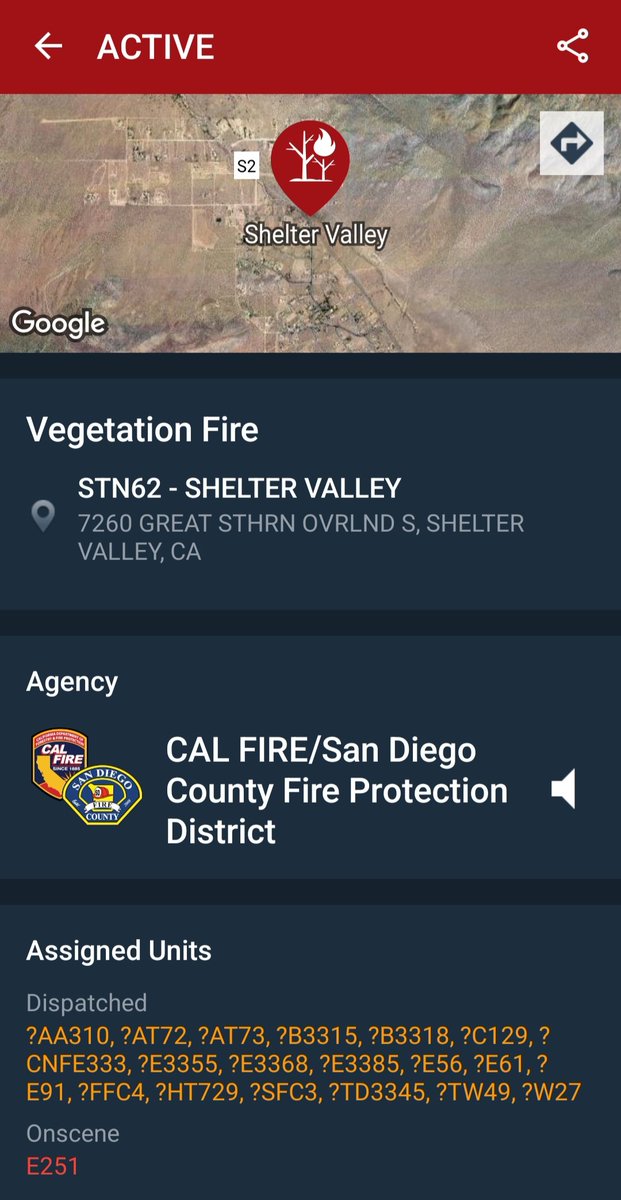 ChicagoMikeSD's tweet photo. Breaking: Vegetation Fire
Location: 7270 Great Southern Overland Stage route, Shelter Valley, CA
This is the #OverlandFire
#SanDiegoCounty https://t.co/oH14crt4oW