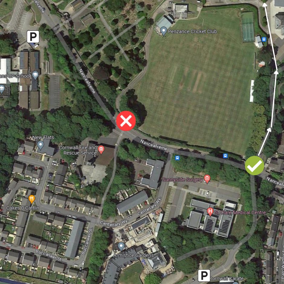 A quick reminder that the main cricket club entrance will not be in use on Sunday. All cars will need to enter via the Penwith College entrance, just past the cricket club. £5 per car.

#CBB