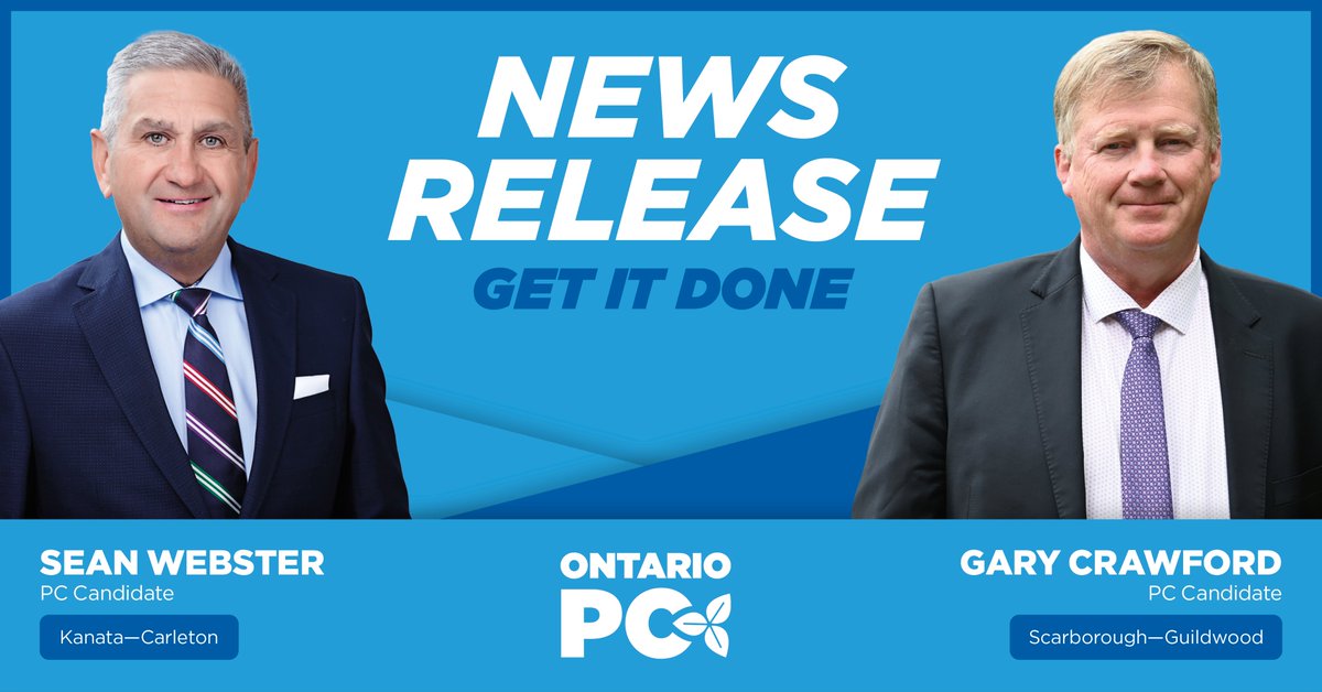 The Ontario PCs are proud to have two local champions, @SeanWebsterPC and @GaryCrawfordPC, as candidates for the by-elections announced today in Kanata—Carleton and Scarborough—Guildwood. Only Doug Ford and our team will #GetItDone! Read more: ontariopc.ca/doug-ford-and-…