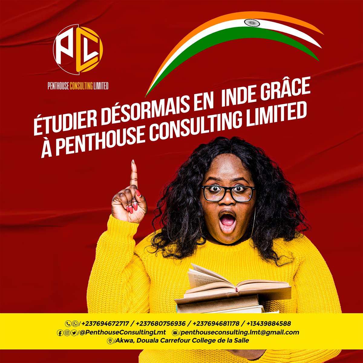 PenthouseLmt's tweet photo. BONNE NOUVELLE ☺️🎈
Vous pouvez désormais vous inscrire pour bénéficier des bourses pour les prochaines rentrées scolaires en INDE 🇮🇳 

Contactez nous : 
📲 +237694681178 / +237694672717 / +237680756936 / +13439884588
penthouseconsulting.Imt@gmail.com

#Scholarship #India https://t.co/j6EtSwjJII