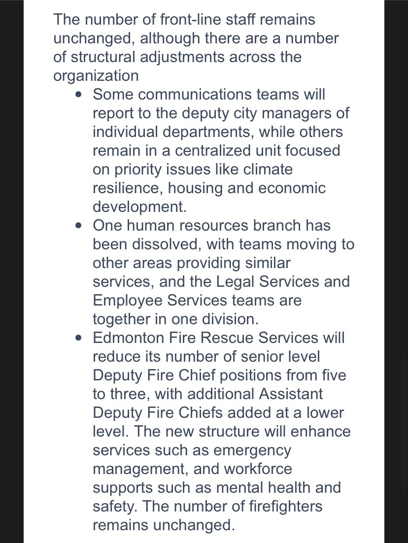 Big shakeups to leadership in administration at Edmonton city hall. City is slimming down executive leadership and managers in fire department, employee services and communications. Frontline staff not impacted. More to come… #yeg #yegcc